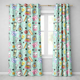 Cute Kawaii School Supplies Cat Books Clock Pencil Green Seamless Pattern  Readymade Eyelet Ring Top Thermal 100% Blackout Curtains