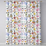 Cute Kawaii School Cat Books Apple Clock Bell Pencil Grey Seamless Pattern  Readymade Eyelet Ring Top Thermal 100% Blackout Curtains