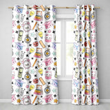 Cute Kawaii School Cat Books Apple Clock Bell Pencil Grey Seamless Pattern  Readymade Eyelet Ring Top Thermal 100% Blackout Curtains