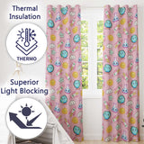 Cute Kawaii Space Rockets Planets Globes Suns Stars Pink Seamless Pattern  Readymade Eyelet Ring Top Thermal 100% Blackout Curtains