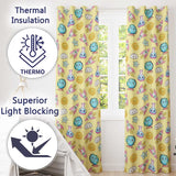 Cute Kawaii Space Rockets Planets Globes Suns Stars Yellow Seamless Pattern  Readymade Eyelet Ring Top Thermal 100% Blackout Curtains