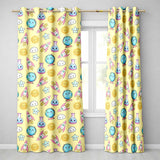 Cute Kawaii Space Rockets Planets Globes Suns Stars Yellow Seamless Pattern  Readymade Eyelet Ring Top Thermal 100% Blackout Curtains