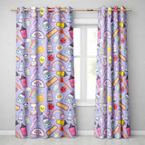 School Supplies Purple Background Rainbow Apple Glue Pen Ruler Seamless Pattern  Readymade Eyelet Ring Top Thermal 100% Blackout Curtains