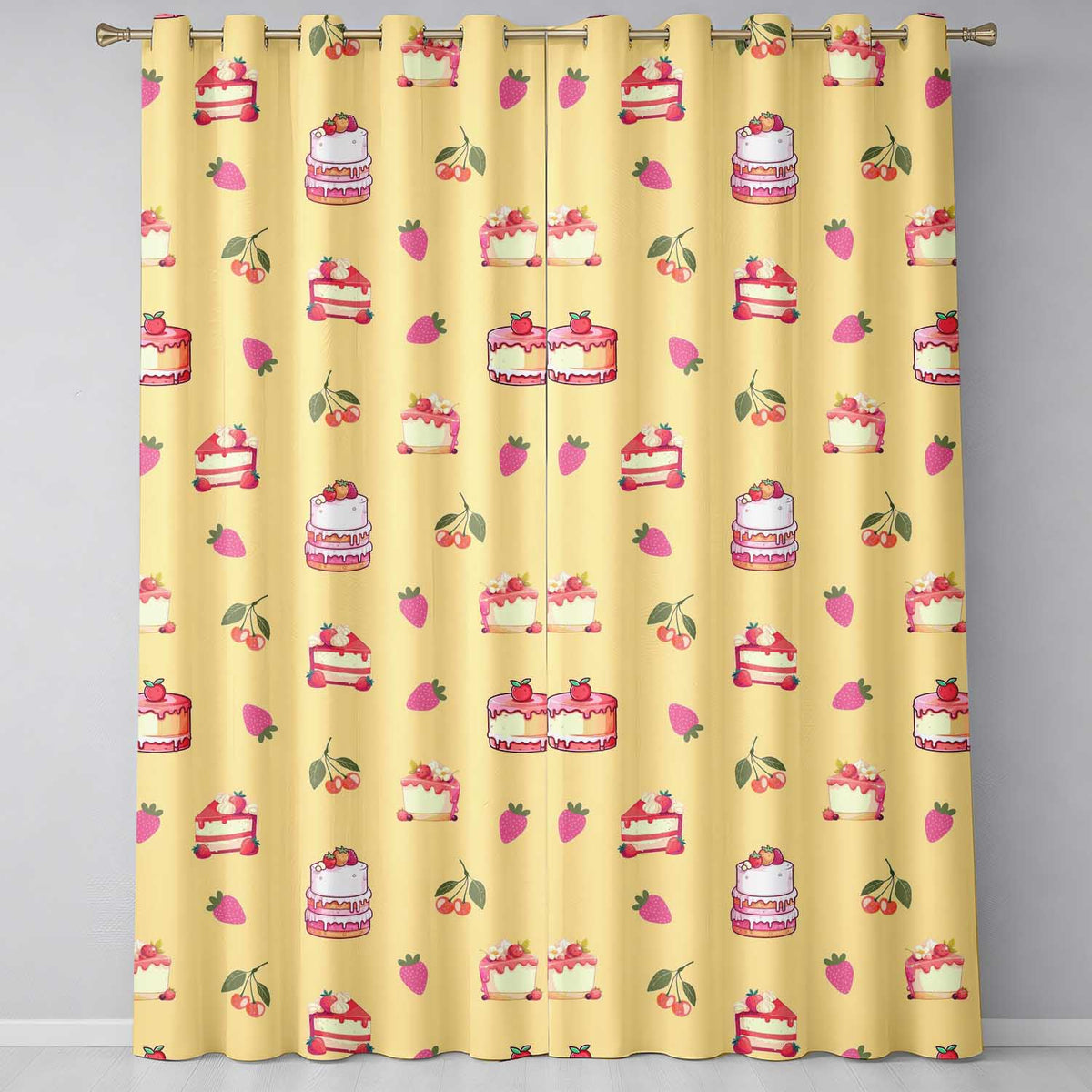 Cute Strawberry Cake Dessert Cherry Sweet Treat Seamless Pattern  Readymade Eyelet Ring Top Thermal 100% Blackout Curtains