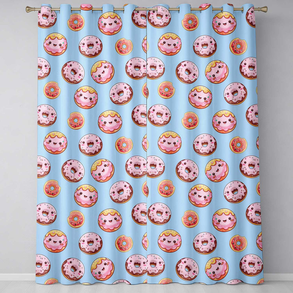 Cute Kawaii Donuts Sky Blue Frosted Sweet Dessert Seamless Pattern  Readymade Eyelet Ring Top Thermal 100% Blackout Curtains