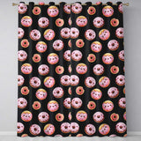 Cute Kawaii Donuts Black Background Sweet Dessert Seamless Pattern  Readymade Eyelet Ring Top Thermal 100% Blackout Curtains