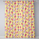 Cute Strawberry Milkshake Cupcake Yellow Background Seamless Pattern  Readymade Eyelet Ring Top Thermal 100% Blackout Curtains
