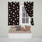 Cute Strawberry Cake Cherry Dessert Black Background Seamless Pattern  Readymade Eyelet Ring Top Thermal 100% Blackout Curtains