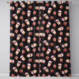 Cute Chocolate Strawberry Milkshake Black Background Seamless Pattern  Readymade Eyelet Ring Top Thermal 100% Blackout Curtains
