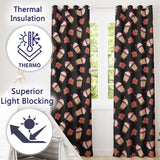 Cute Chocolate Strawberry Milkshake Black Background Seamless Pattern  Readymade Eyelet Ring Top Thermal 100% Blackout Curtains