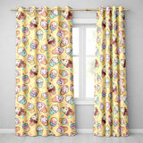 Cute Kawaii Ice Cream Desserts on Yellow Background Seamless Pattern  Readymade Eyelet Ring Top Thermal 100% Blackout Curtains