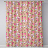 Cute Strawberry Cupcakes with Pink Frosting Beige Background Seamless Pattern  Readymade Eyelet Ring Top Thermal 100% Blackout Curtains