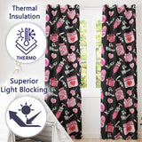 Valentines Love Hearts Gifts Syringe Candy Black Background Seamless Pattern  Readymade Eyelet Ring Top Thermal 100% Blackout Curtains