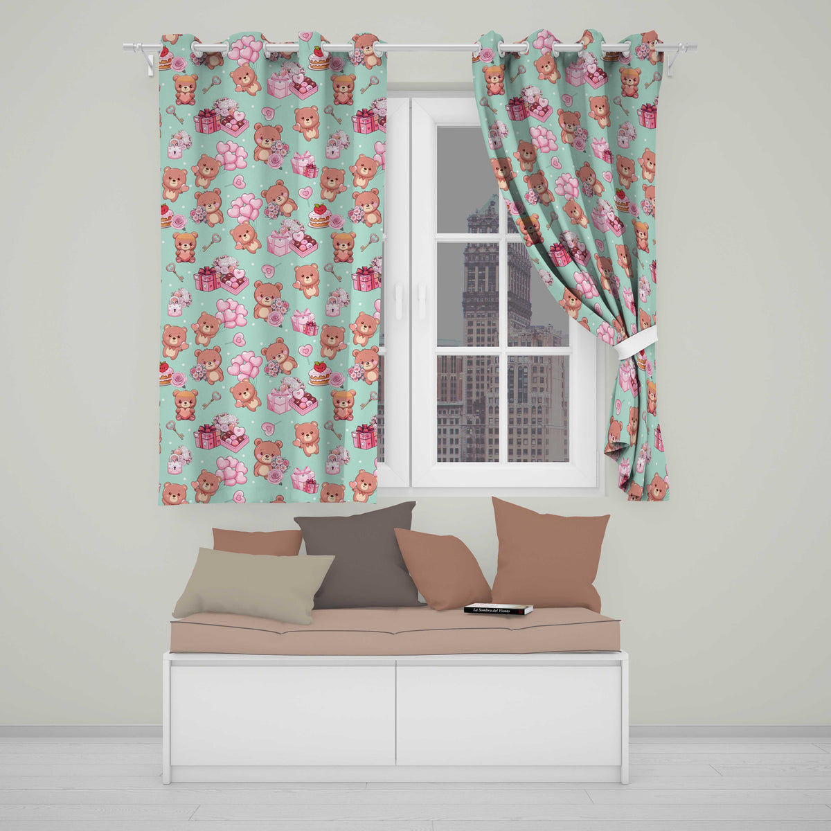 Cute Teddy Bears Hearts Balloons Gifts Valentines Seamless Pattern  Readymade Eyelet Ring Top Thermal 100% Blackout Curtains