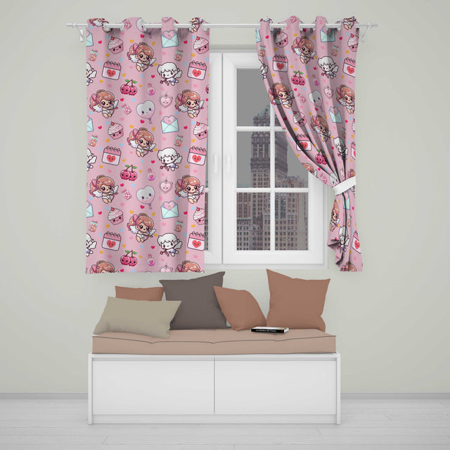 Cupid Angels Hearts Sweets Kawaii Valentine Seamless Pattern Blush Pink Background  Readymade Eyelet Ring Top Thermal 100% Blackout Curtains