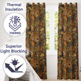 Abstract Golden Brown Floral Ornamental Artistic Seamless Pattern  Readymade Eyelet Ring Top Thermal 100% Blackout Curtains