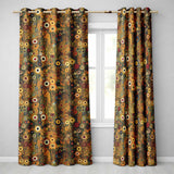 Abstract Golden Brown Floral Ornamental Artistic Seamless Pattern  Readymade Eyelet Ring Top Thermal 100% Blackout Curtains
