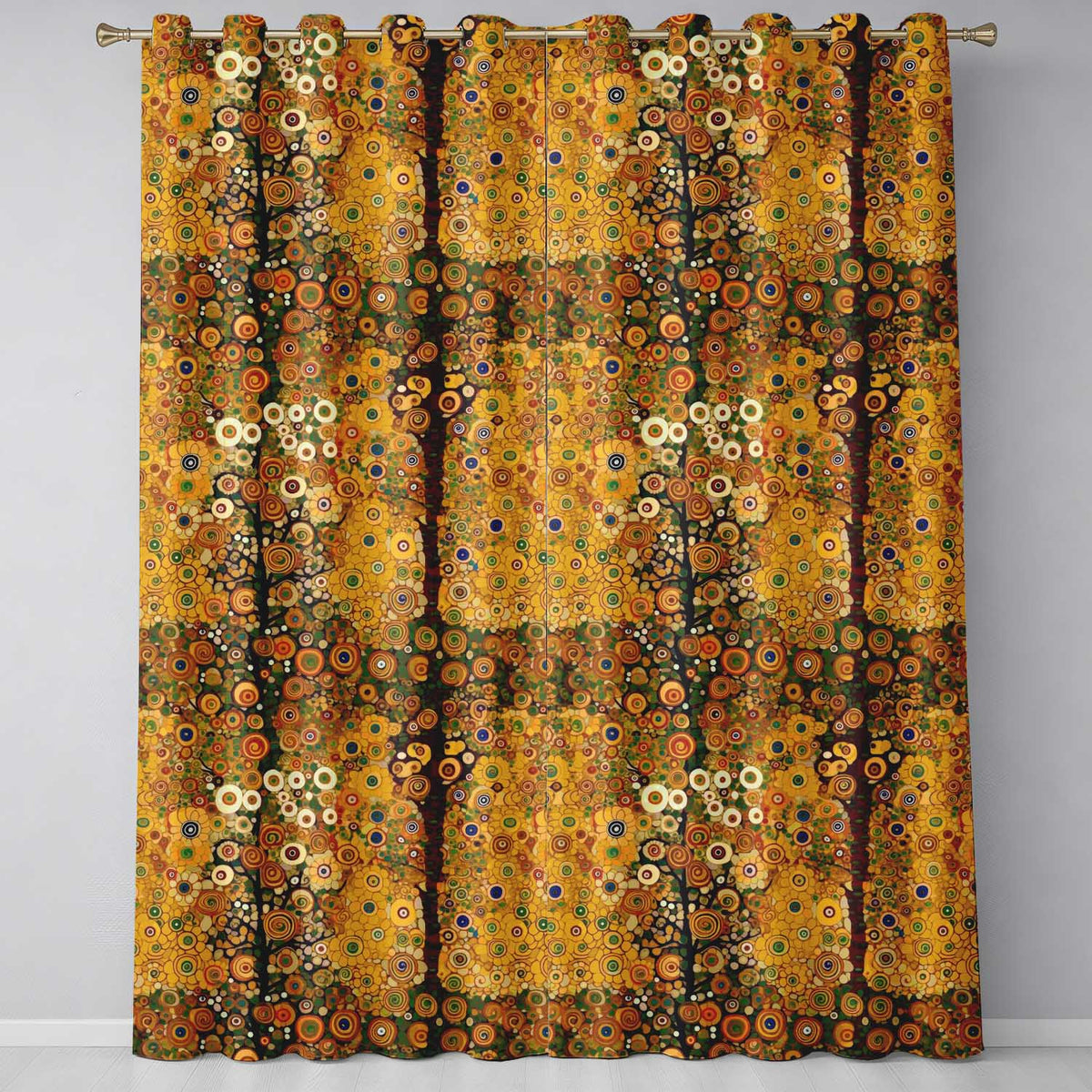 Golden Abstract Mosaic Circles Flowing Organic Shapes Seamless Pattern Design  Readymade Eyelet Ring Top Thermal 100% Blackout Curtains