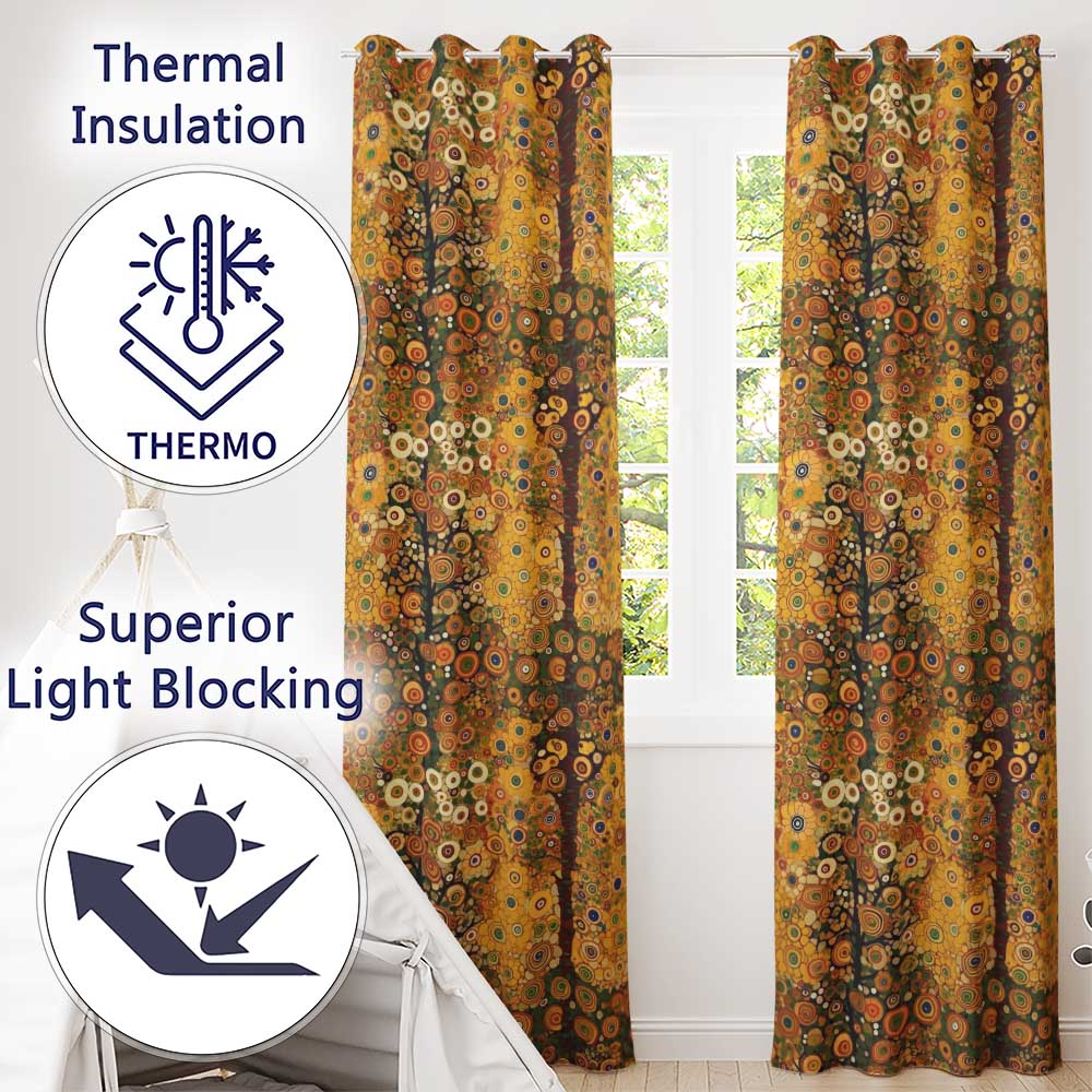 Golden Abstract Mosaic Circles Flowing Organic Shapes Seamless Pattern Design  Readymade Eyelet Ring Top Thermal 100% Blackout Curtains