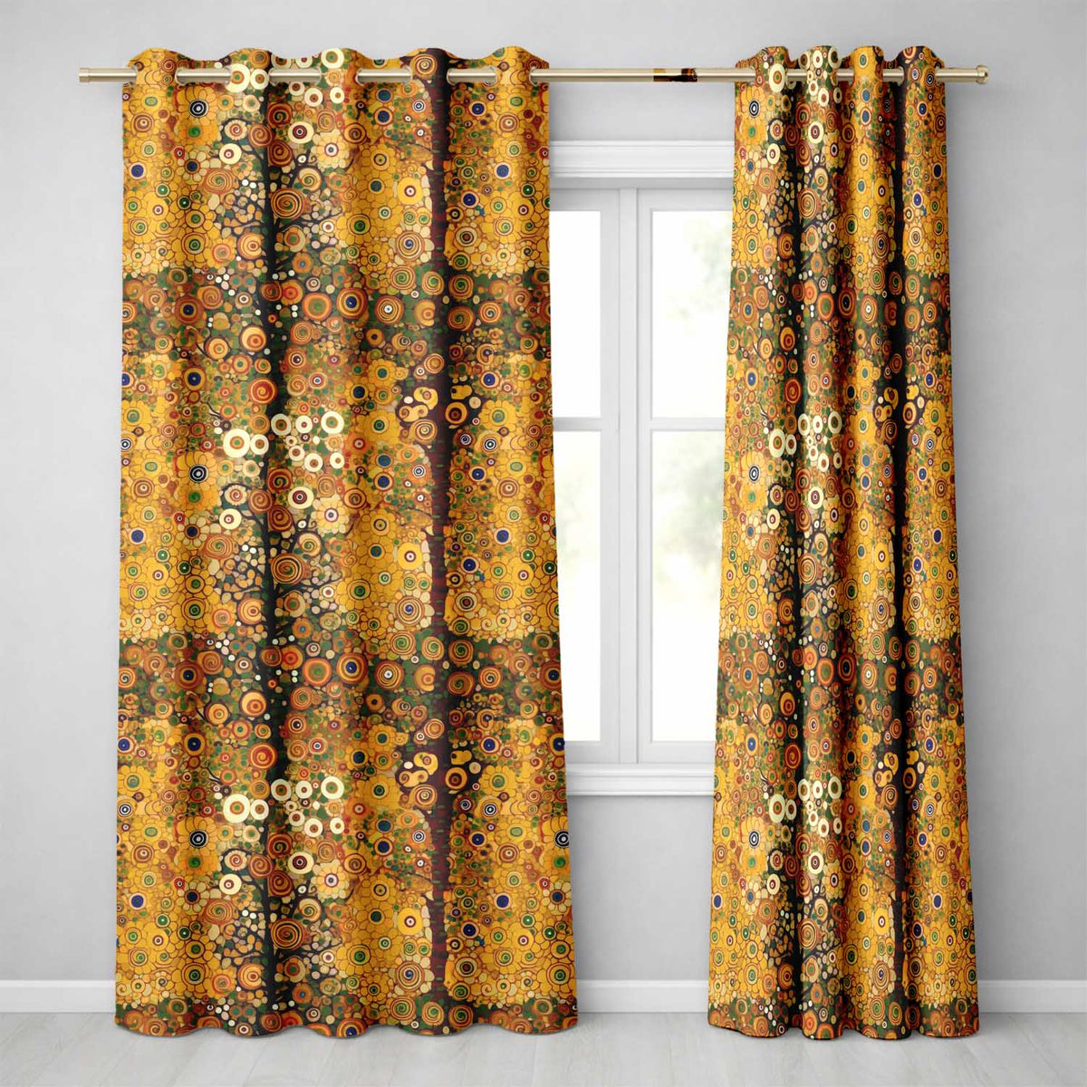 Golden Abstract Mosaic Circles Flowing Organic Shapes Seamless Pattern Design  Readymade Eyelet Ring Top Thermal 100% Blackout Curtains