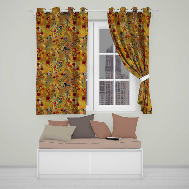 Vibrant Circular Floral Swirl Pattern Bold Yellow Artistic Seamless Design  Readymade Eyelet Ring Top Thermal 100% Blackout Curtains