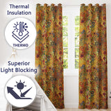 Vibrant Circular Floral Swirl Pattern Bold Yellow Artistic Seamless Design  Readymade Eyelet Ring Top Thermal 100% Blackout Curtains