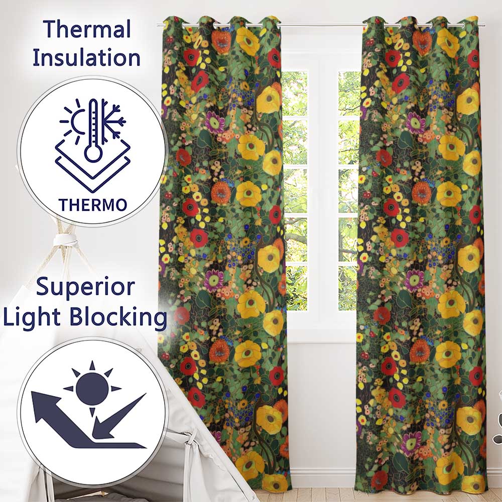 Botanical Abstract Flowers Intricate Lines Bold Colors Seamless Pattern Design  Readymade Eyelet Ring Top Thermal 100% Blackout Curtains