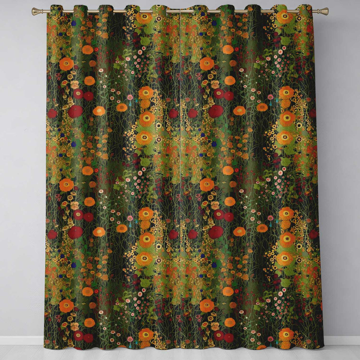 Lush Green Floral Garden Detailed Leaves Blossoms Seamless Pattern Design  Readymade Eyelet Ring Top Thermal 100% Blackout Curtains