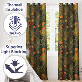 Lush Green Floral Garden Detailed Leaves Blossoms Seamless Pattern Design  Readymade Eyelet Ring Top Thermal 100% Blackout Curtains