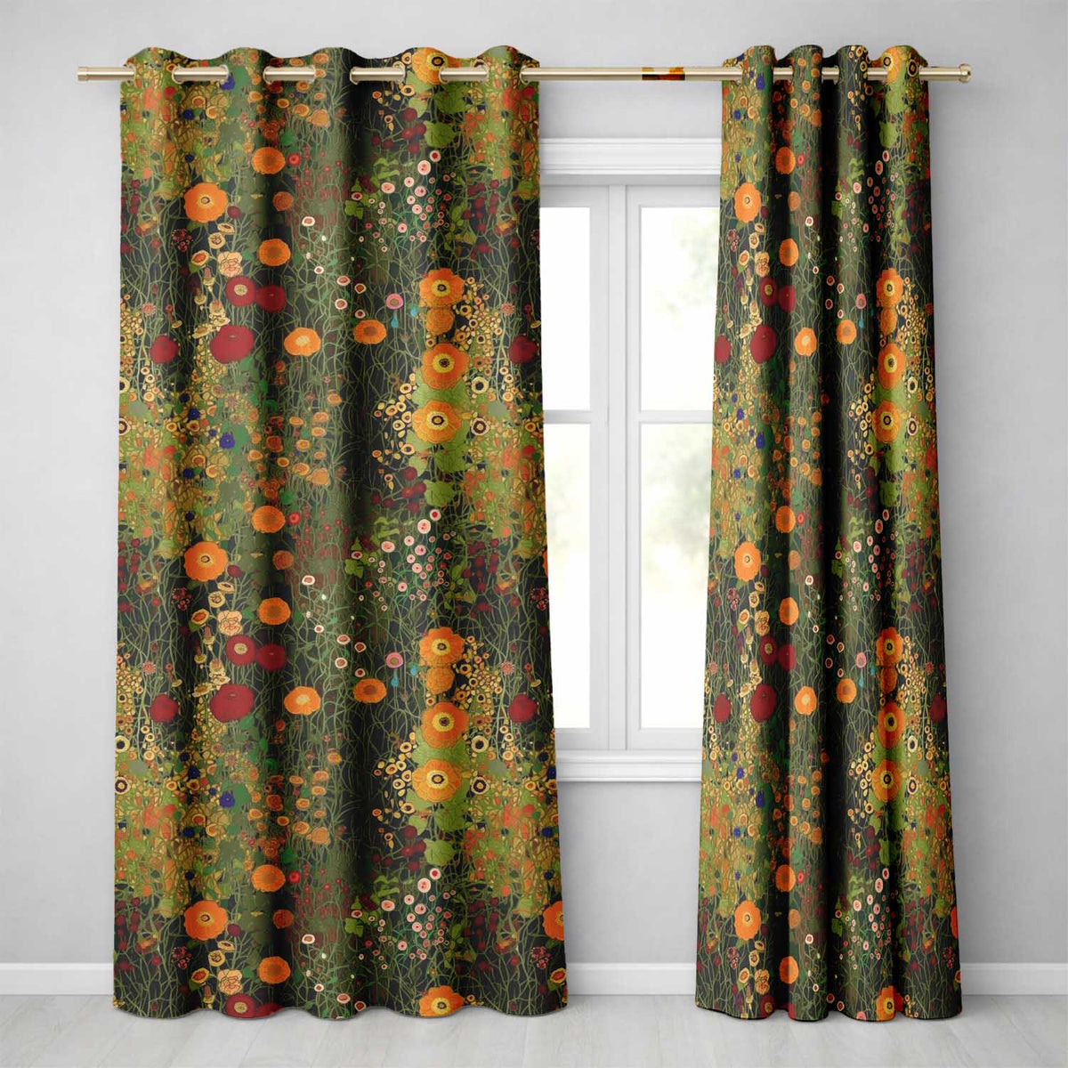 Lush Green Floral Garden Detailed Leaves Blossoms Seamless Pattern Design  Readymade Eyelet Ring Top Thermal 100% Blackout Curtains