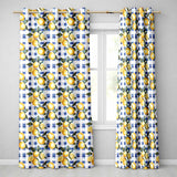 Watercolor Lemon Fruit Blue Gingham Picnic Seamless Pattern  Readymade Eyelet Ring Top Thermal 100% Blackout Curtains