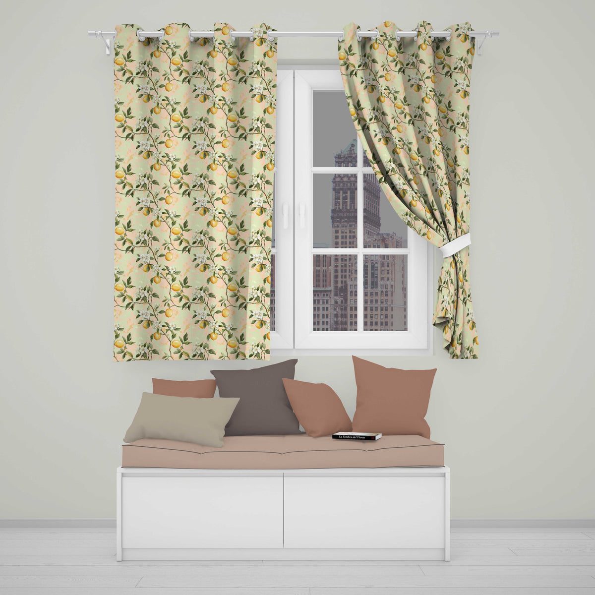 Vintage Lemon Blossom Branches Elegant Floral Citrus Garden Seamless Pattern  Readymade Eyelet Ring Top Thermal 100% Blackout Curtains