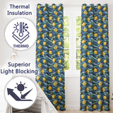 Hand Painted Lemon Fruit Flowing Water Waves Seamless Pattern Coastal Style  Readymade Eyelet Ring Top Thermal 100% Blackout Curtains