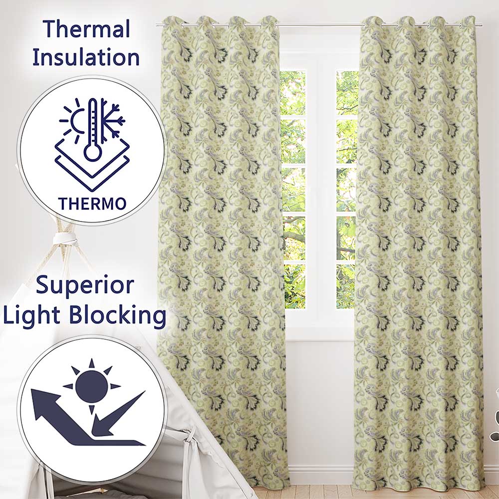 Elegant Vintage Paisley Floral Ornamental Seamless Pattern Soft Neutral Design  Readymade Eyelet Ring Top Thermal 100% Blackout Curtains