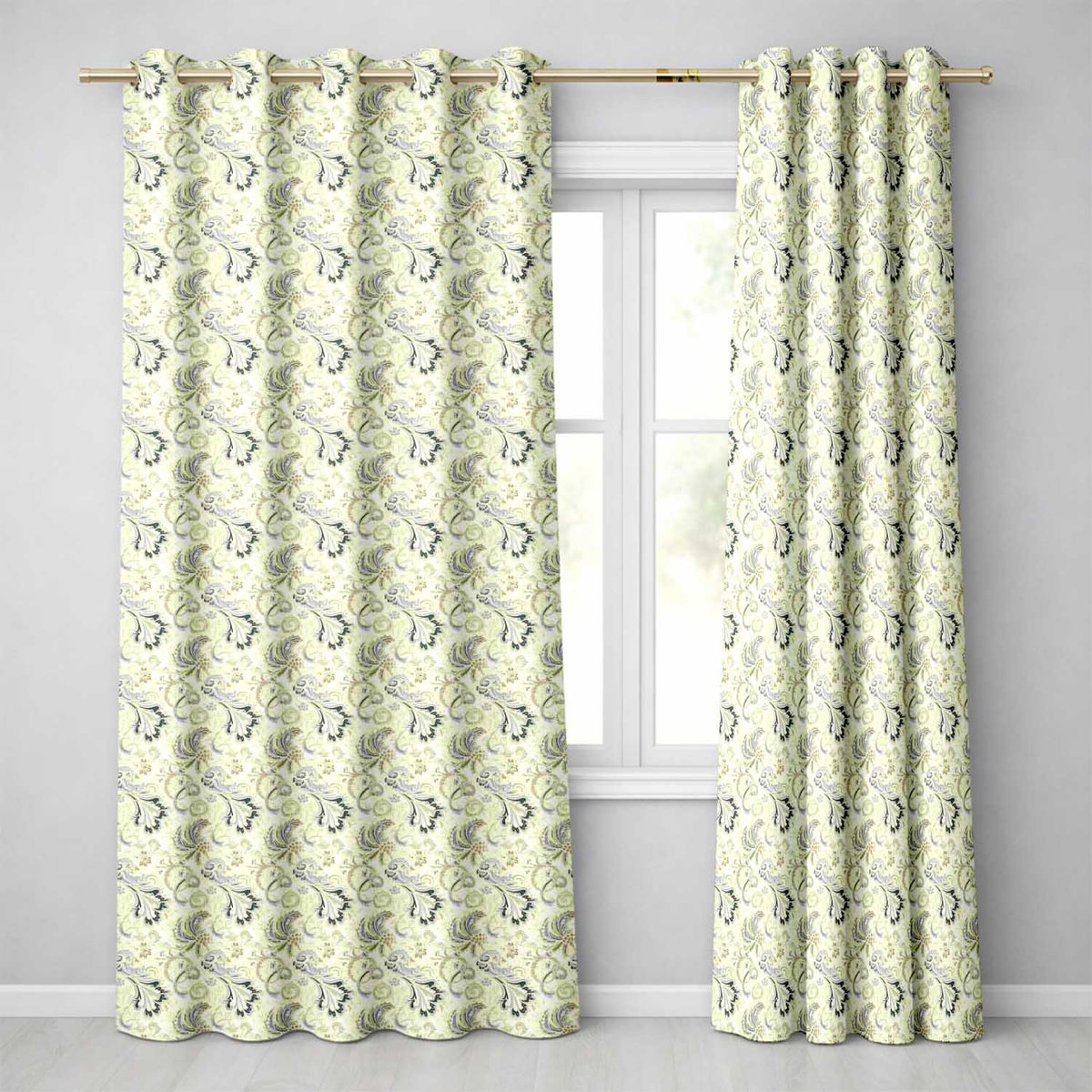 Elegant Vintage Paisley Floral Ornamental Seamless Pattern Soft Neutral Design  Readymade Eyelet Ring Top Thermal 100% Blackout Curtains