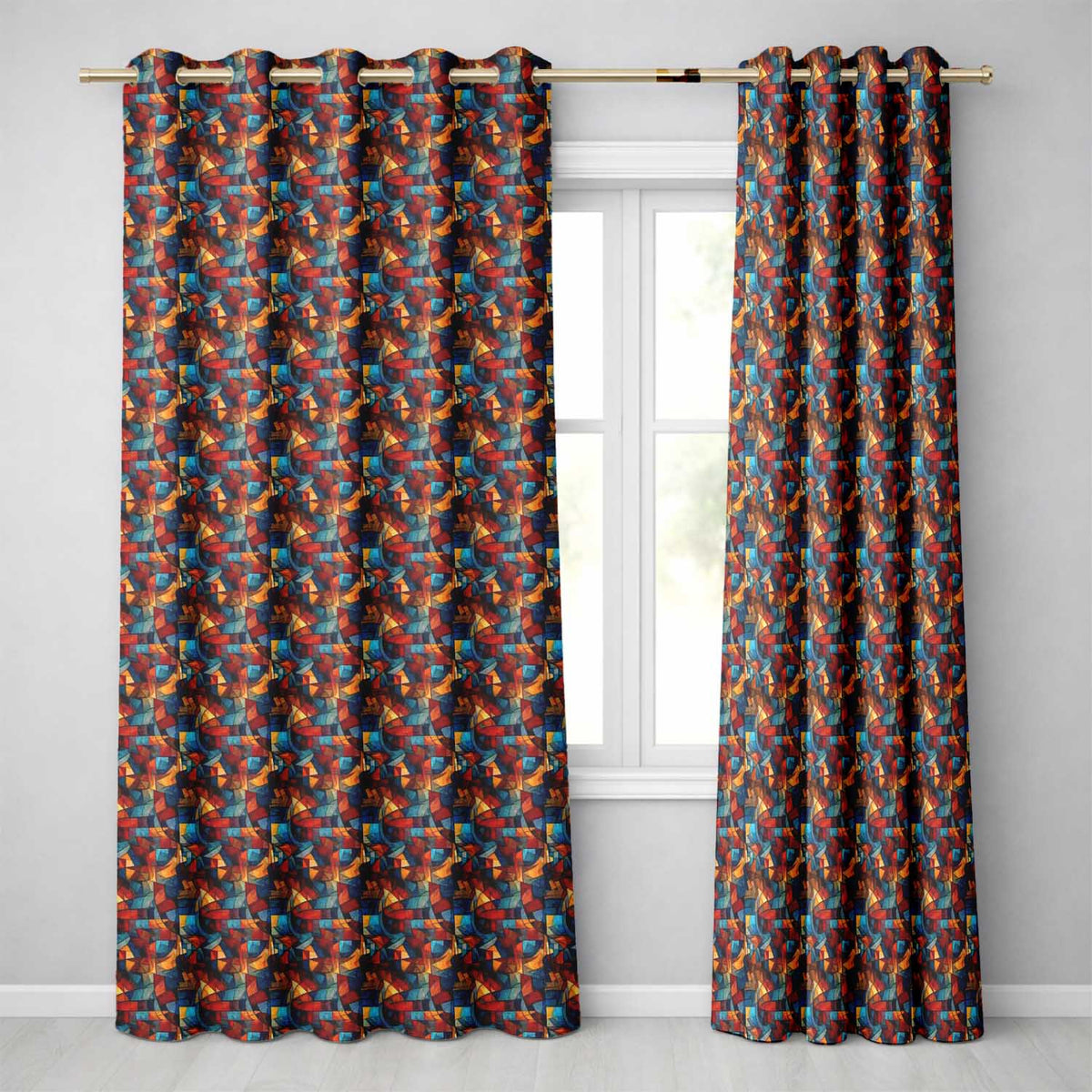 Vibrant Cubist Abstract Swirl Shapes Artistic Seamless Pattern Design  Readymade Eyelet Ring Top Thermal 100% Blackout Curtains