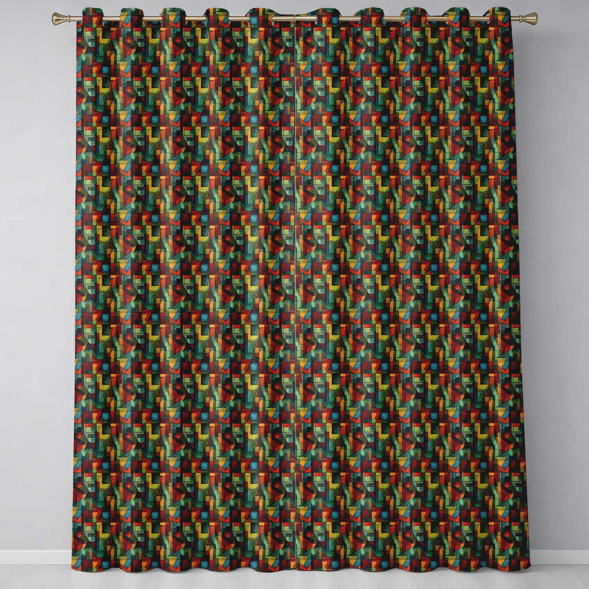 Abstract Cubist Geometric Blocks Bold Colorful Seamless Pattern  Readymade Eyelet Ring Top Thermal 100% Blackout Curtains