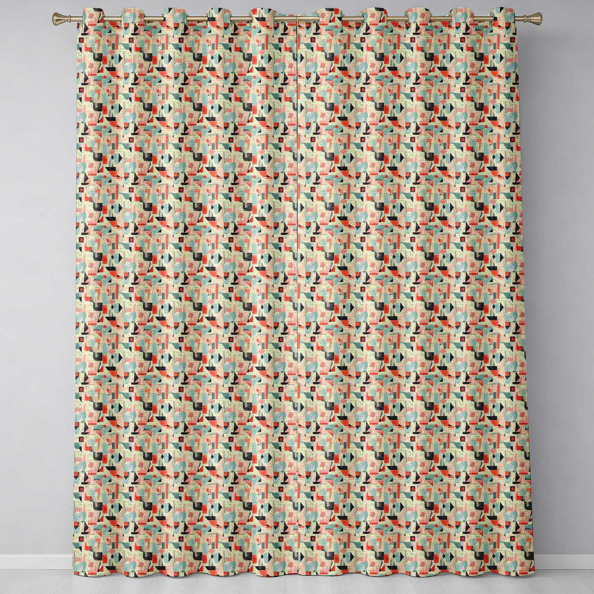 Bright Modern Cubist Abstract Shapes Bold Seamless Pattern  Readymade Eyelet Ring Top Thermal 100% Blackout Curtains