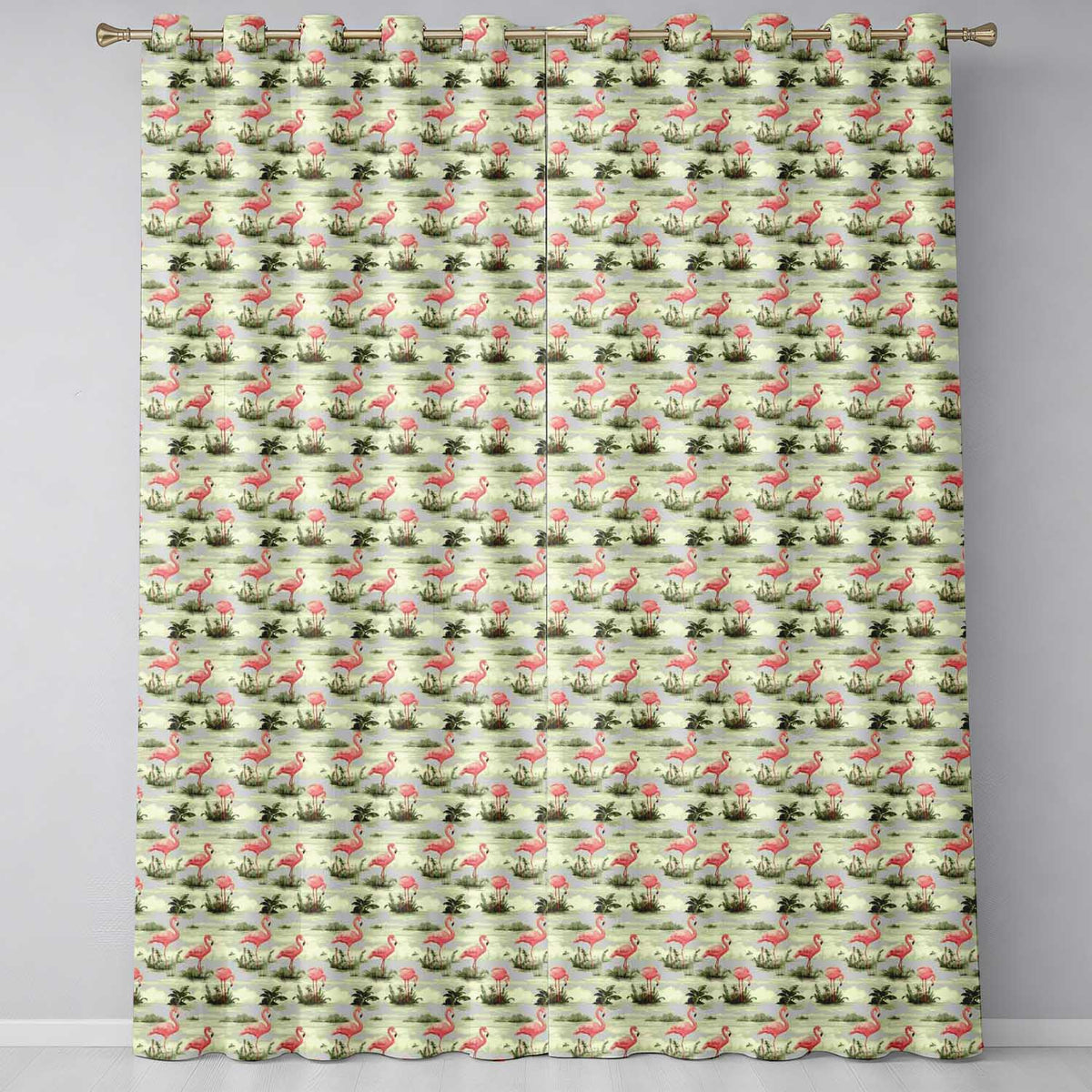 Vintage Flamingo Birds Lake Scene Nature Seamless Pattern  Readymade Eyelet Ring Top Thermal 100% Blackout Curtains