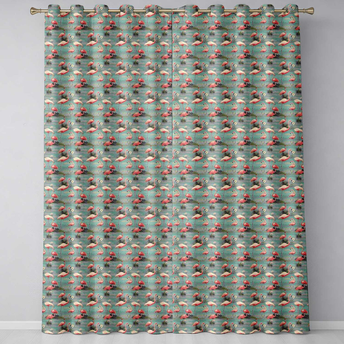 Elegant Flamingo Birds Wetland Nature Seamless Pattern  Readymade Eyelet Ring Top Thermal 100% Blackout Curtains
