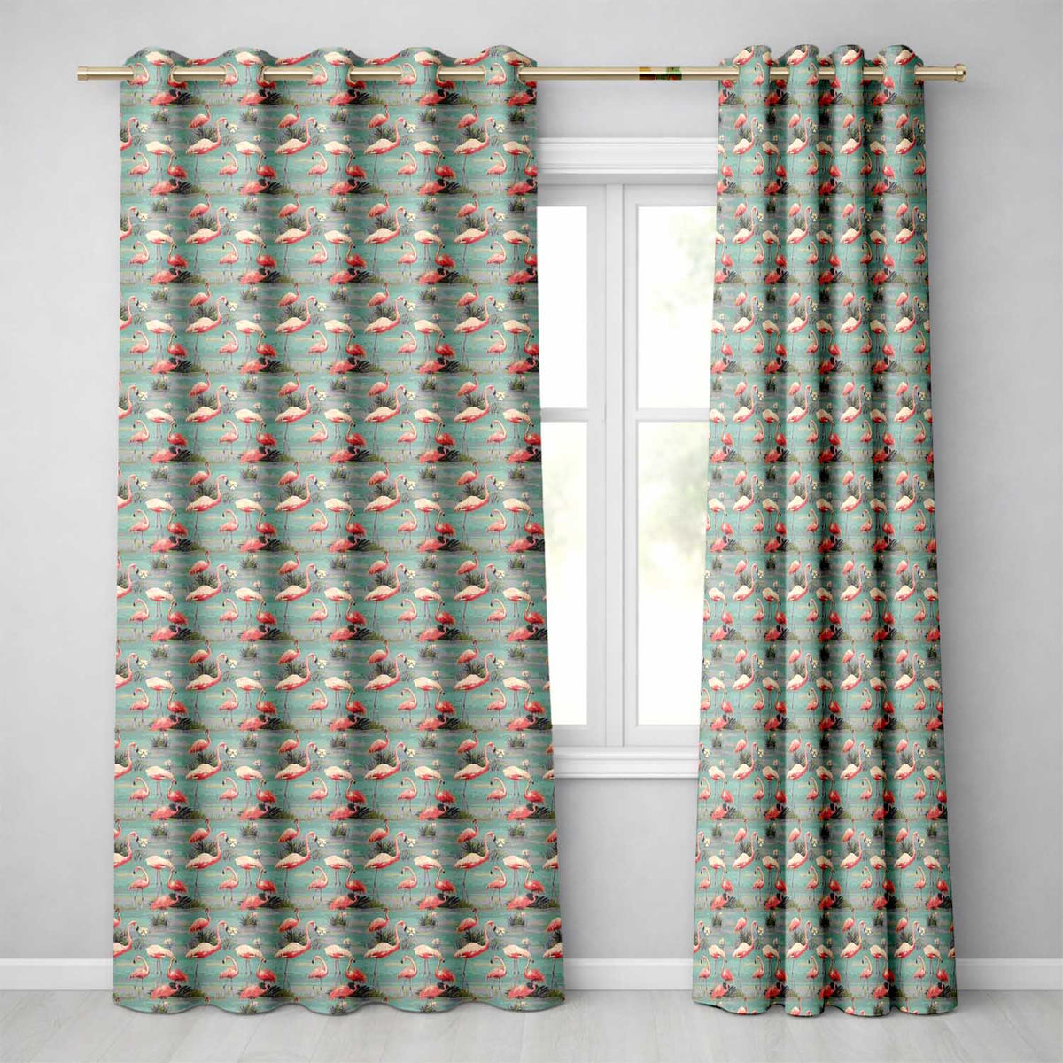 Elegant Flamingo Birds Wetland Nature Seamless Pattern  Readymade Eyelet Ring Top Thermal 100% Blackout Curtains