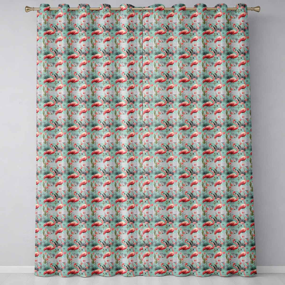 Elegant Flamingo Birds with Floral Wetland Background Seamless Pattern  Readymade Eyelet Ring Top Thermal 100% Blackout Curtains