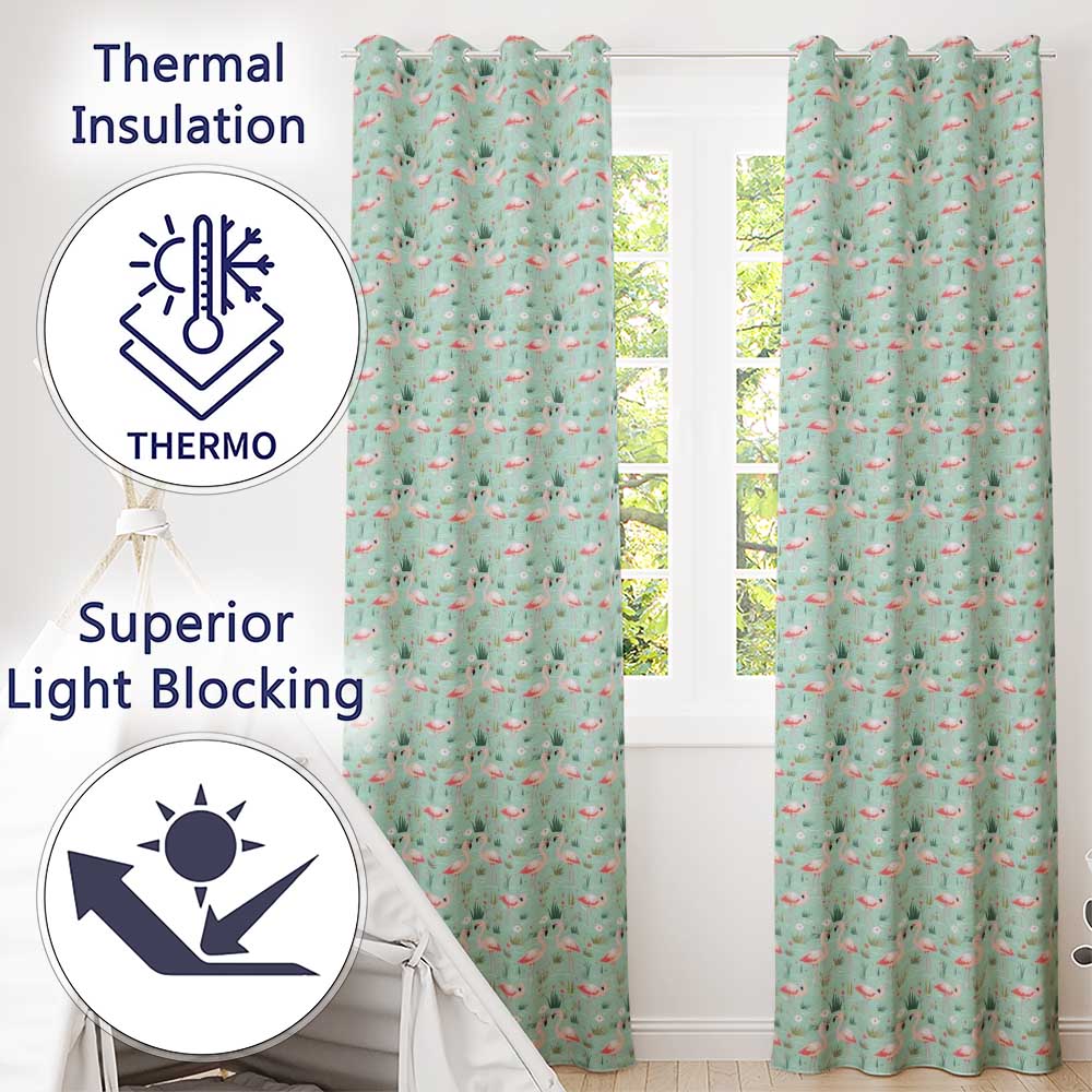 Minimal Flamingo Birds with Soft Pastel Nature Scene Seamless Pattern  Readymade Eyelet Ring Top Thermal 100% Blackout Curtains