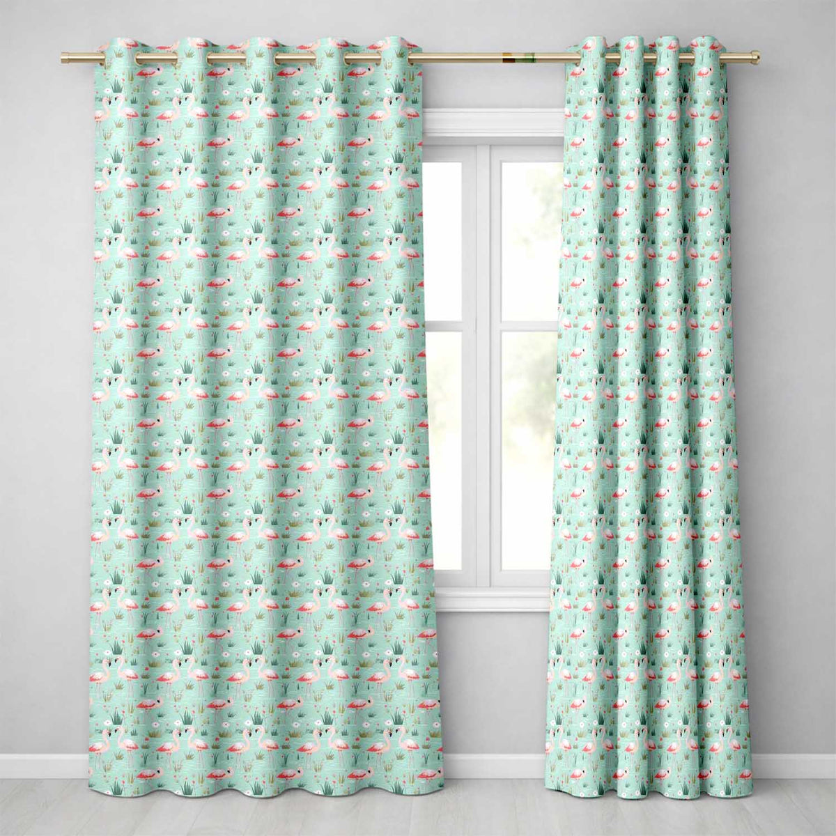 Minimal Flamingo Birds with Soft Pastel Nature Scene Seamless Pattern  Readymade Eyelet Ring Top Thermal 100% Blackout Curtains