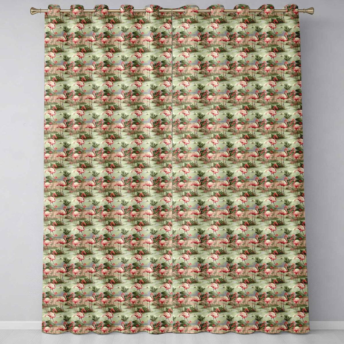 Tropical Flamingo Birds with Exotic Plants Scene Seamless Pattern  Readymade Eyelet Ring Top Thermal 100% Blackout Curtains