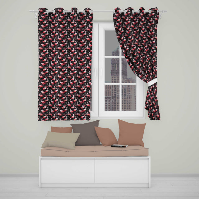 Vintage Style Flamingo Birds with Tropical Plants Seamless Pattern  Readymade Eyelet Ring Top Thermal 100% Blackout Curtains