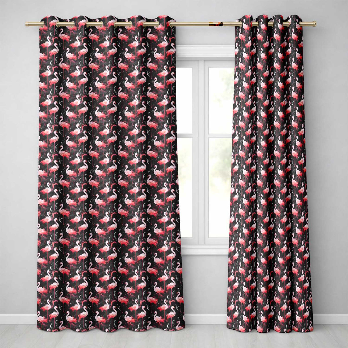 Vintage Style Flamingo Birds with Tropical Plants Seamless Pattern  Readymade Eyelet Ring Top Thermal 100% Blackout Curtains