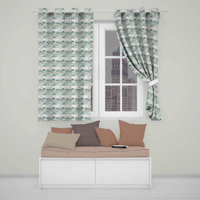 Delicate Flamingo Birds with Soft Floral Water Scene Seamless Pattern  Readymade Eyelet Ring Top Thermal 100% Blackout Curtains
