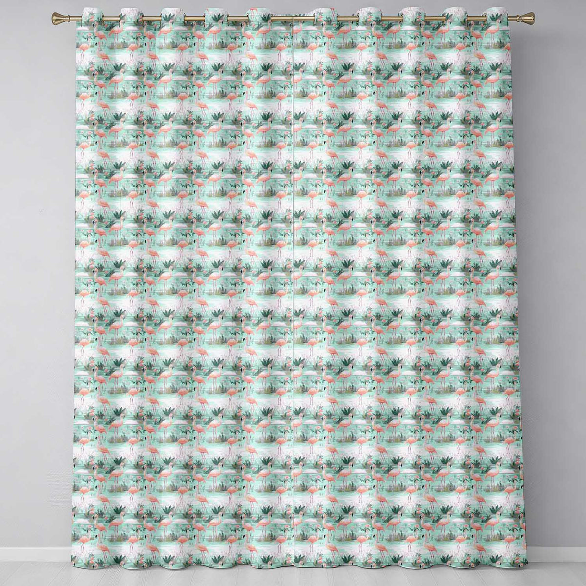 Delicate Flamingo Birds with Soft Floral Water Scene Seamless Pattern  Readymade Eyelet Ring Top Thermal 100% Blackout Curtains