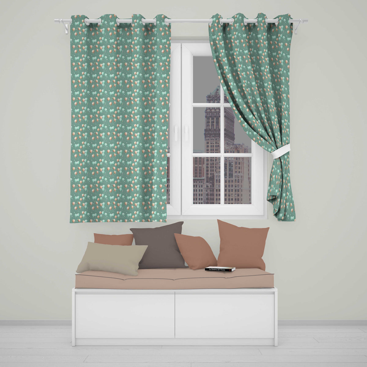 Teal Gold Balloon Starry Seamless Pattern Elegant Party Celebration Design  Readymade Eyelet Ring Top Thermal 100% Blackout Curtains
